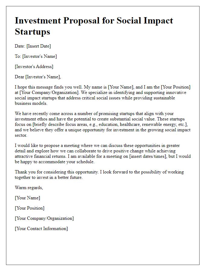 Letter template of approach for investment in social impact startups.