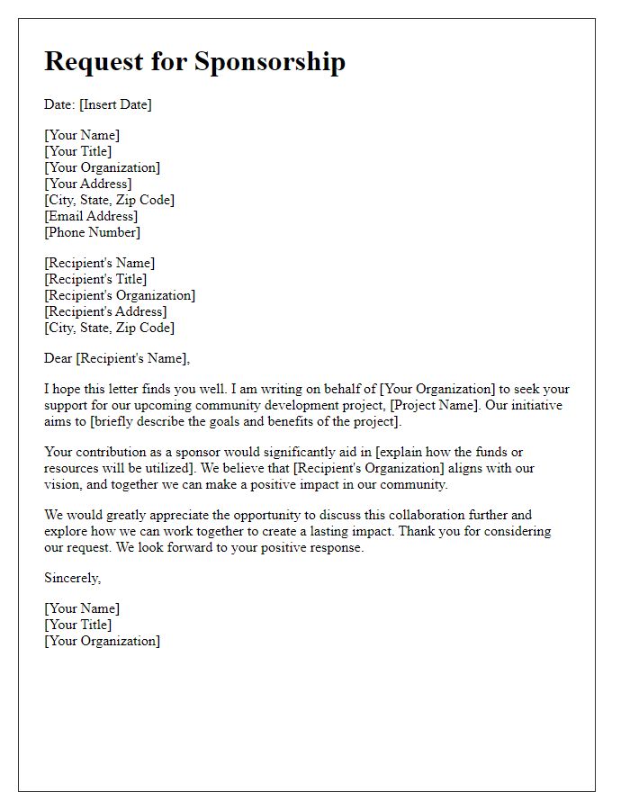 Letter template of request for sponsorship in community development projects.