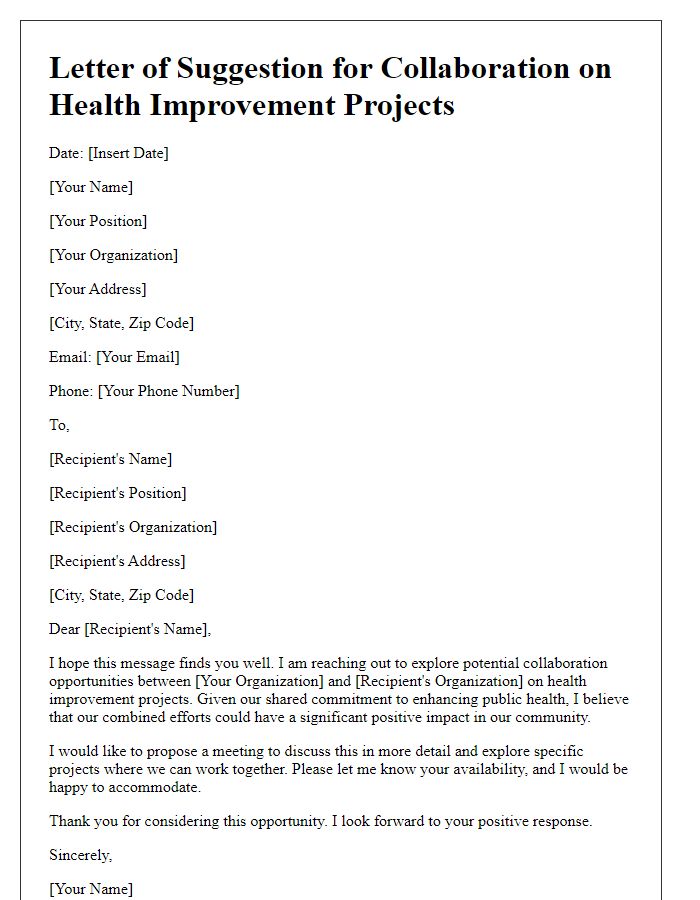 Letter template of suggestion for collaboration on health improvement projects.