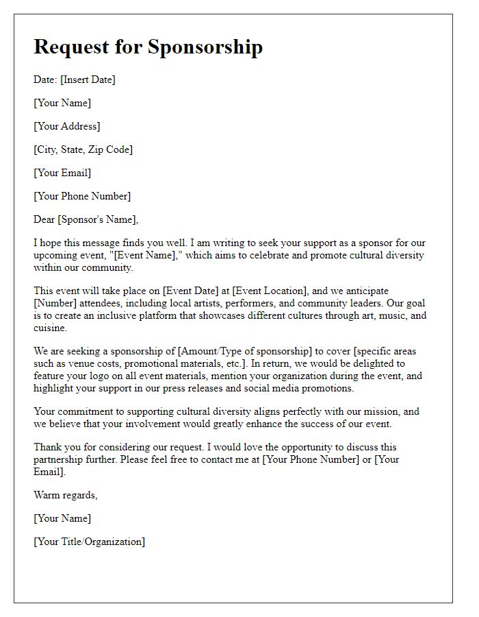 Letter template of request for cultural diversity sponsorship.