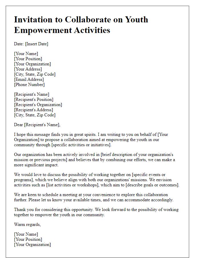 Letter template of collaboration invitation for youth empowerment activities