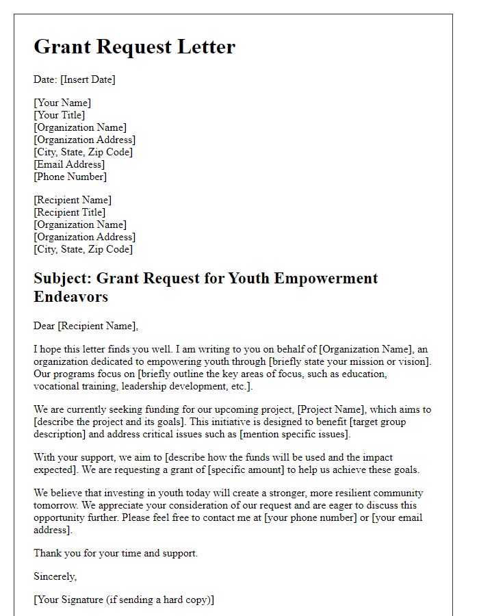 Letter template of grant request for youth empowerment endeavors