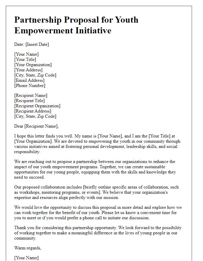 Letter template of partnership proposal for youth empowerment initiative