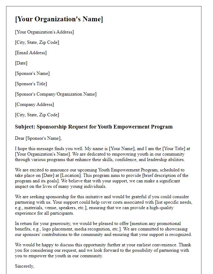 Letter template of sponsorship request for youth empowerment program