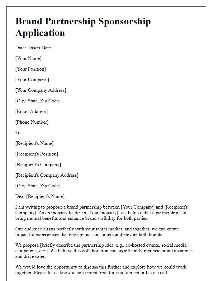 Letter template of brand partnership sponsorship application