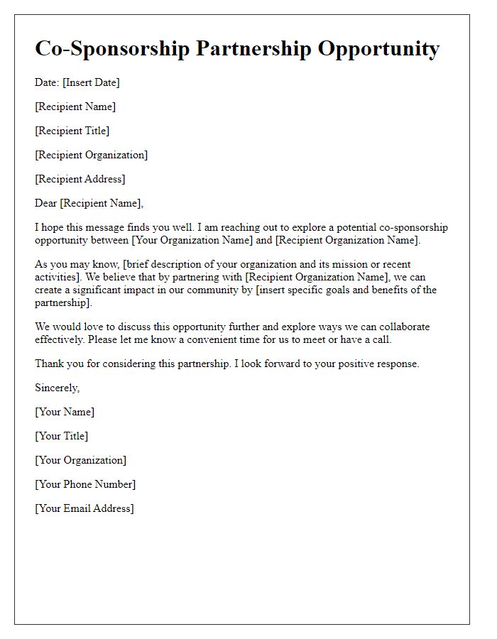 Letter template of co-sponsorship partnership opportunity