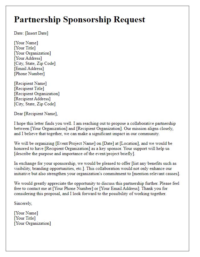 Letter template of collaborative partnership sponsorship request