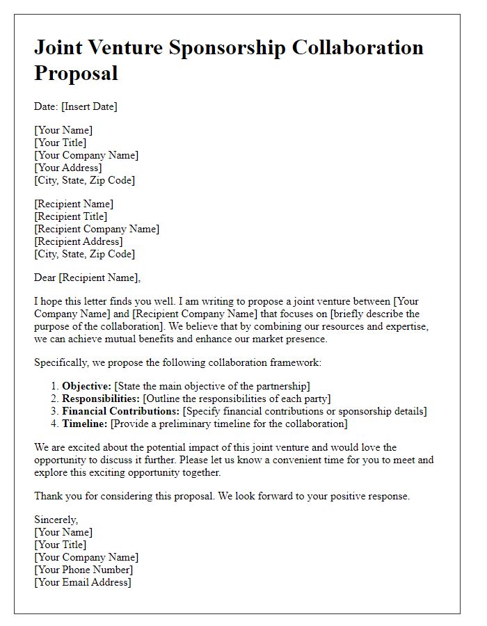 Letter template of joint venture sponsorship collaboration