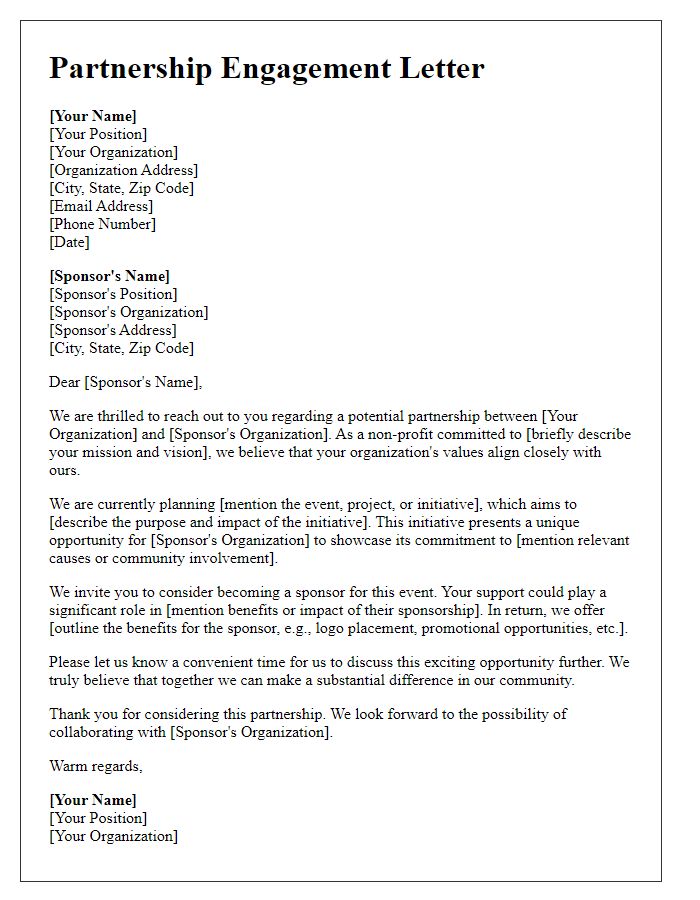 Letter template of non-profit sponsorship partnership engagement