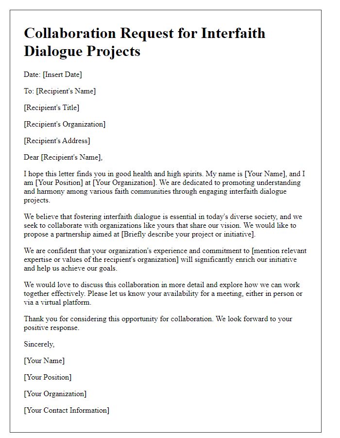 Letter template of collaboration request for interfaith dialogue projects