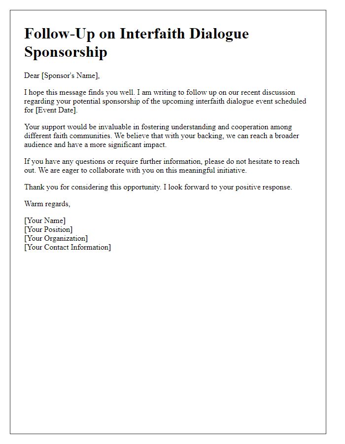 Letter template of follow-up on interfaith dialogue sponsorship