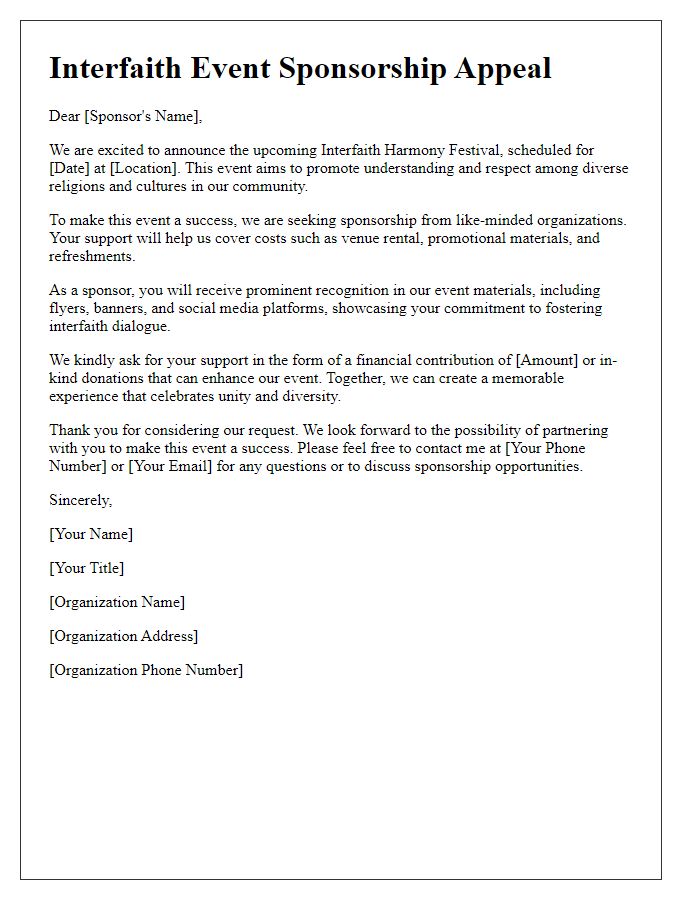 Letter template of interfaith event sponsorship appeal