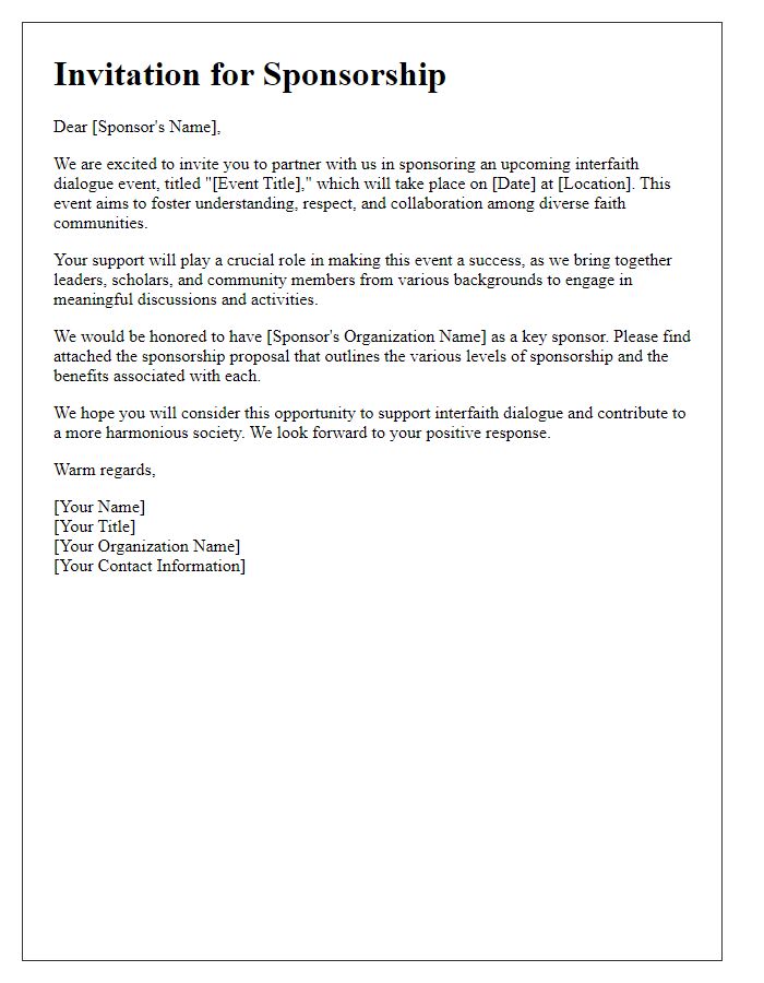 Letter template of invitation for interfaith dialogue sponsorship