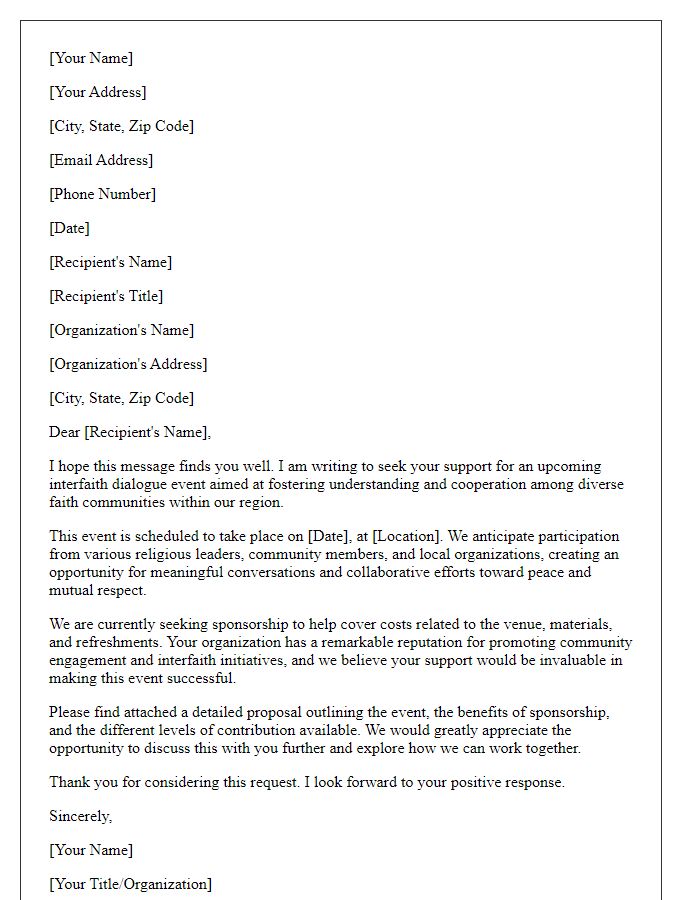 Letter template of request for interfaith dialogue sponsorship