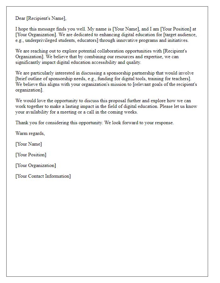 Letter template of collaboration inquiry for digital education sponsorship