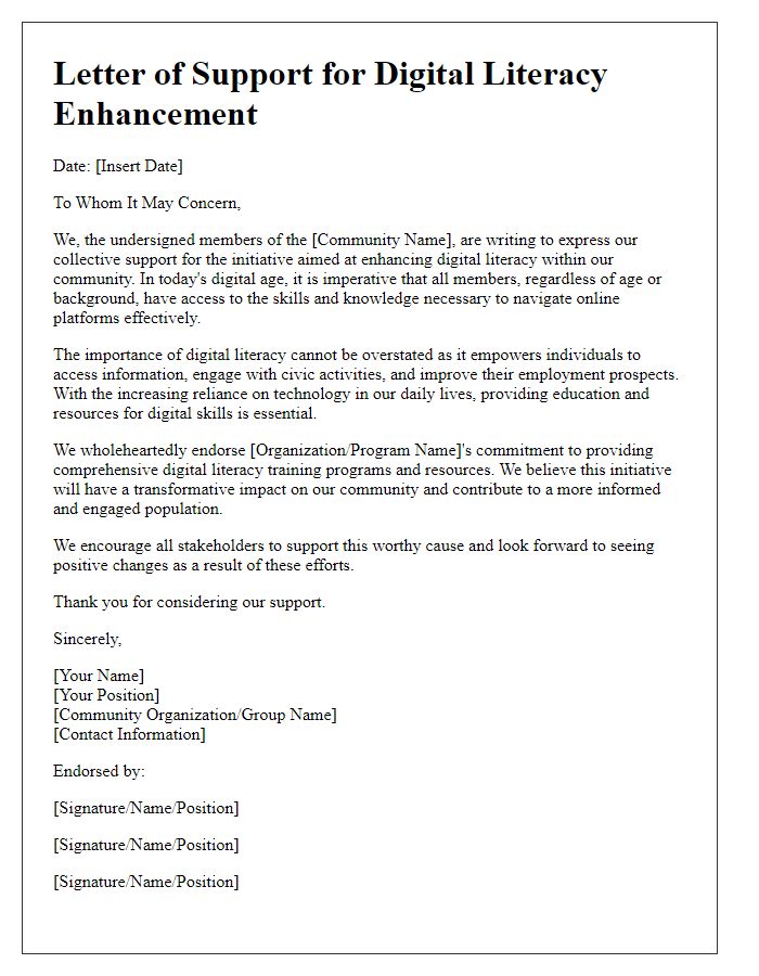 Letter template of community support for digital literacy enhancement