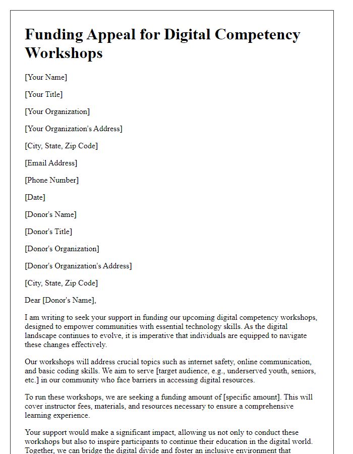 Letter template of funding appeal for digital competency workshops