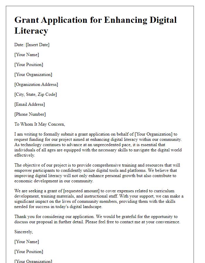 Letter template of grant application for enhancing digital literacy