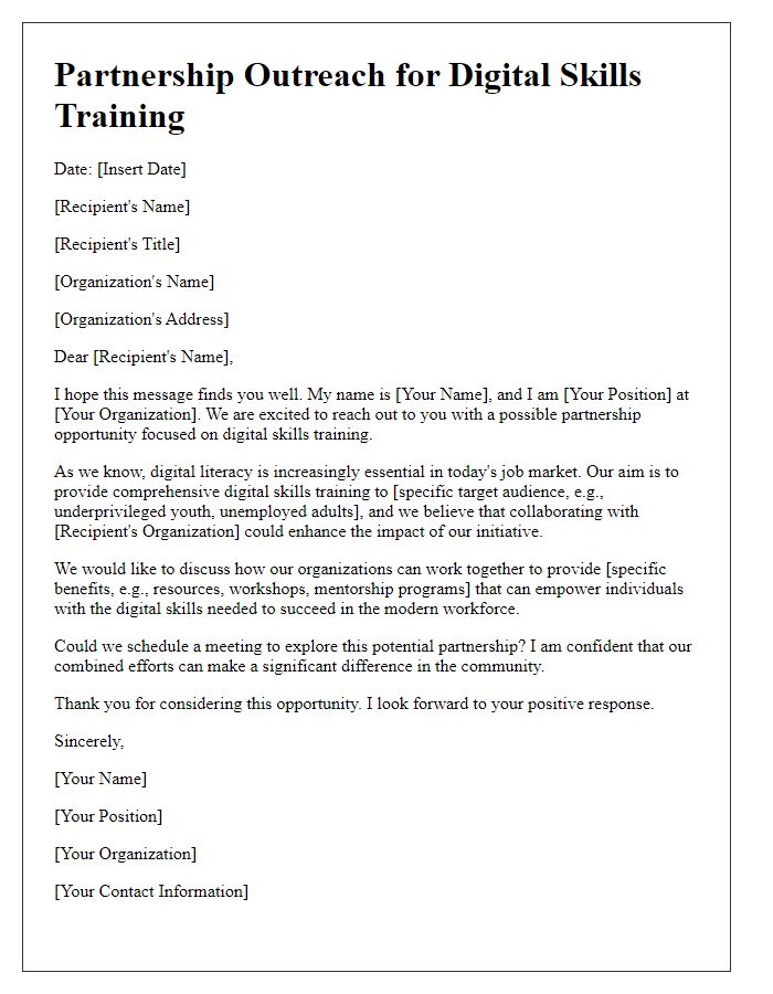 Letter template of partnership outreach for digital skills training