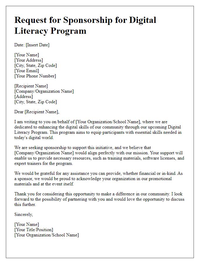 Letter template of request for digital literacy program sponsorship