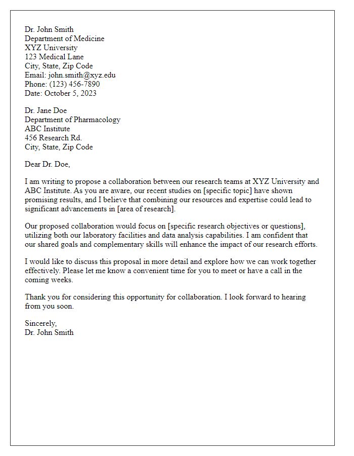 Letter template of collaboration proposal for medical research