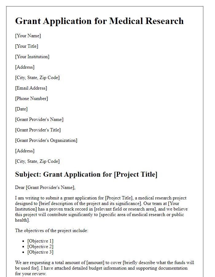 Letter template of grant application for medical research