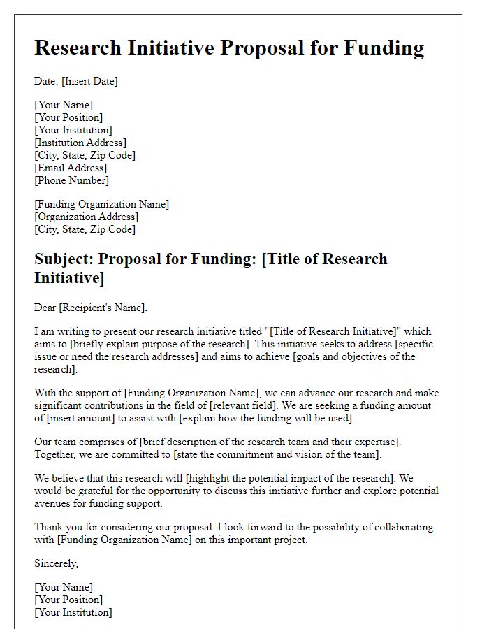 Letter template of research initiative proposal for funding