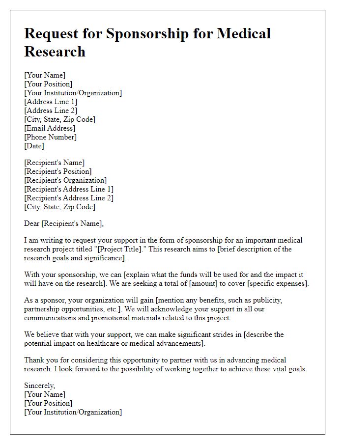 Letter template of sponsorship solicitation for medical research