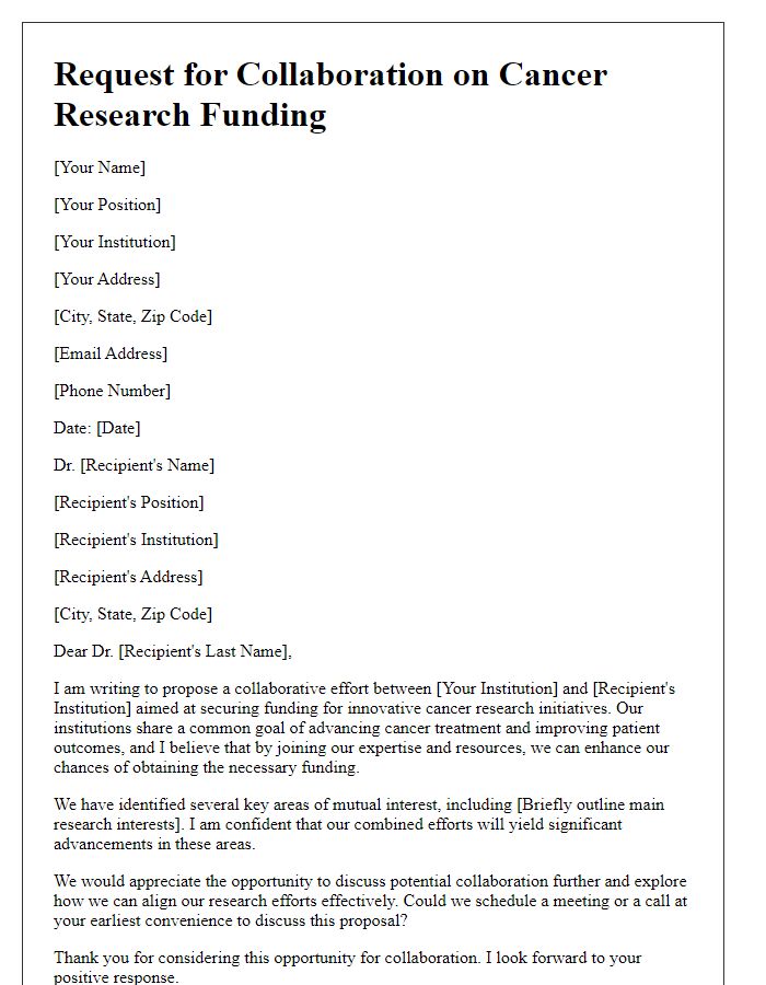 Letter template of collaboration request for cancer research funding