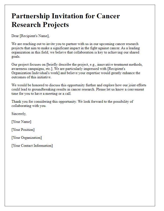 Letter template of partnership invitation for cancer research projects