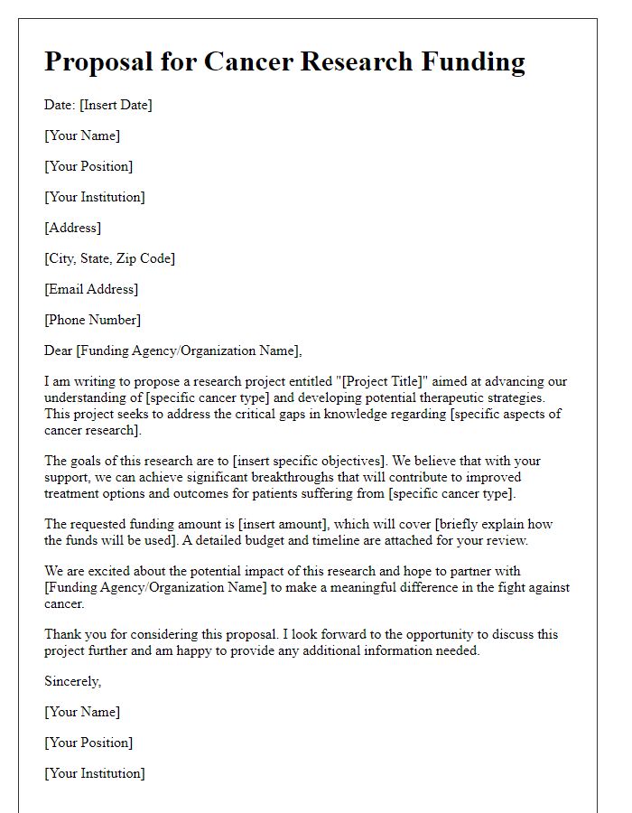 Letter template of proposal for cancer research funding