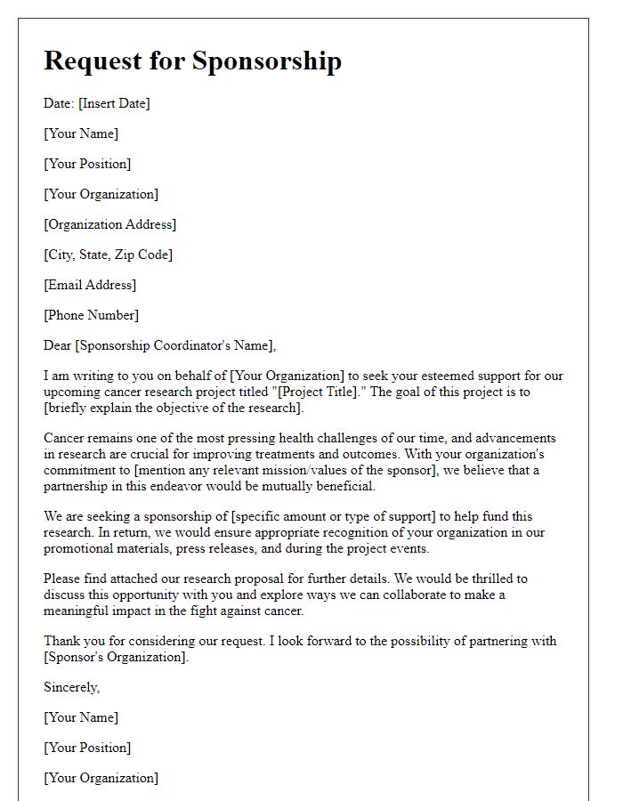 Letter template of request for cancer research sponsorship