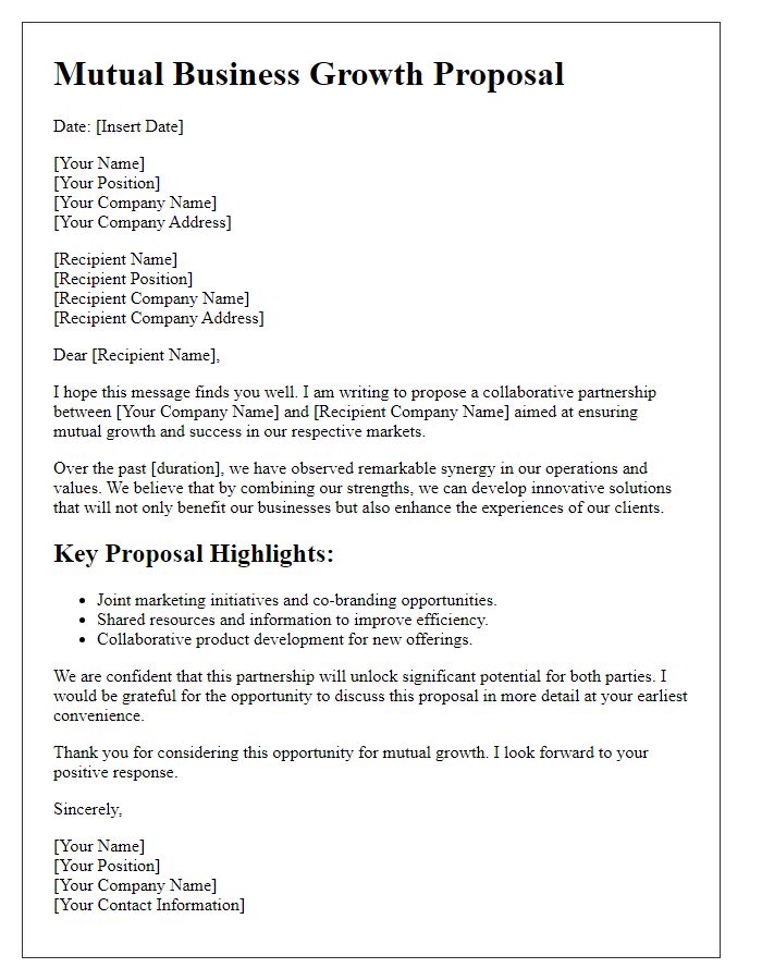 Letter template of mutual business growth proposal.