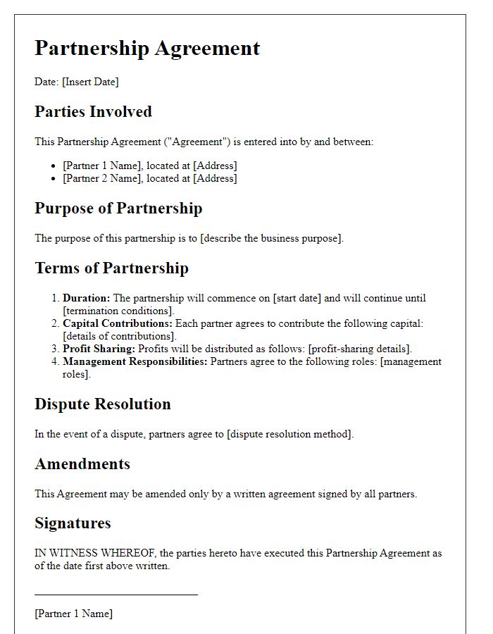 Letter template of partnership agreement outline.