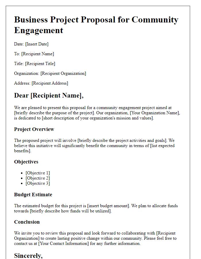 Letter template of business project proposal for community engagement