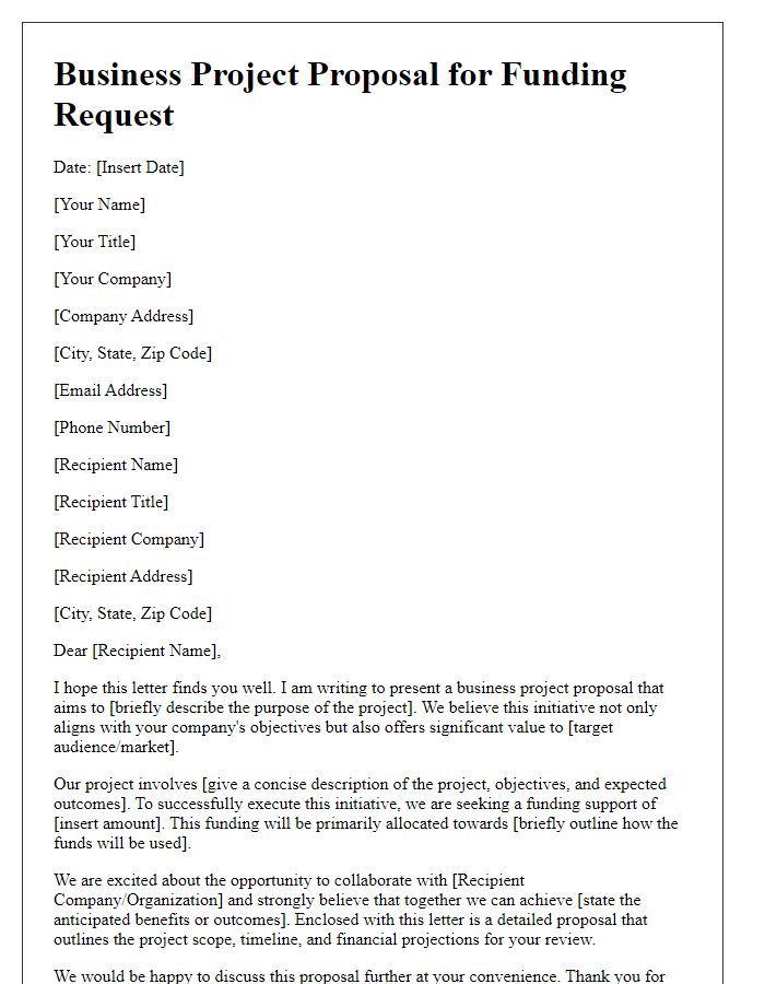 Letter template of business project proposal for funding request