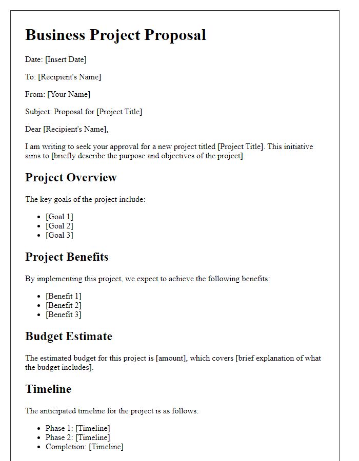 Letter template of business project proposal for internal approval