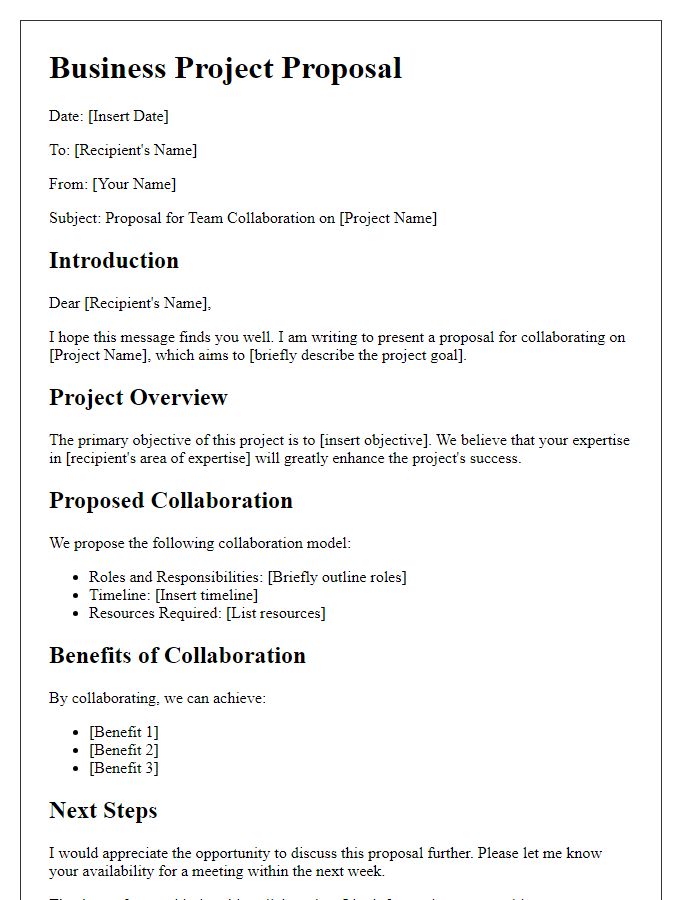 Letter template of business project proposal for team collaboration