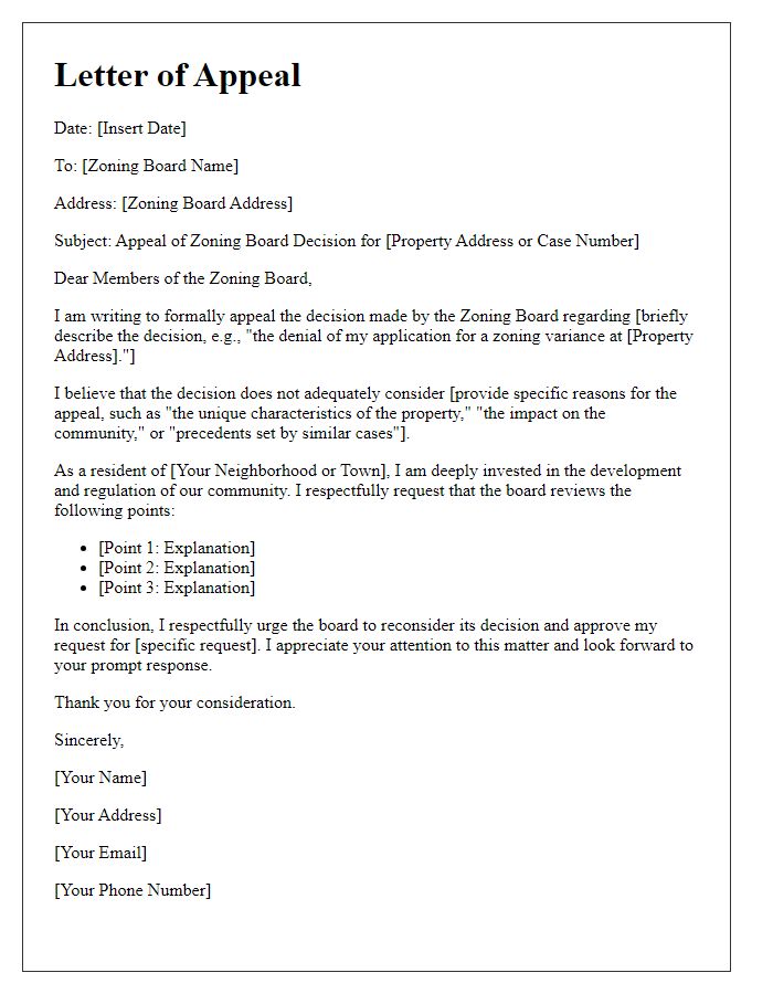 Letter template of appeal for zoning board decision.