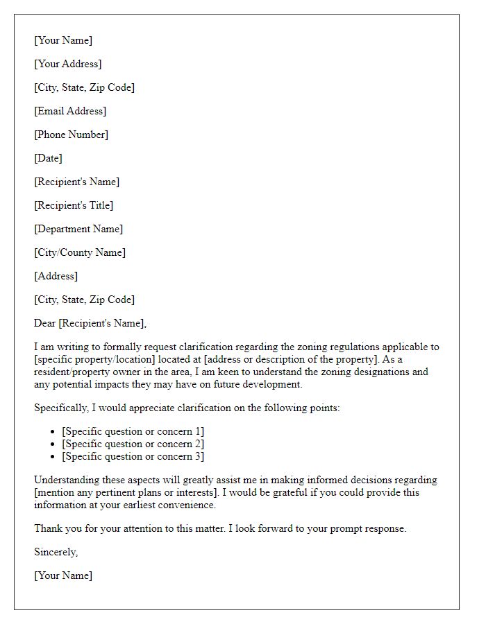 Letter template of formal request for zoning clarification.