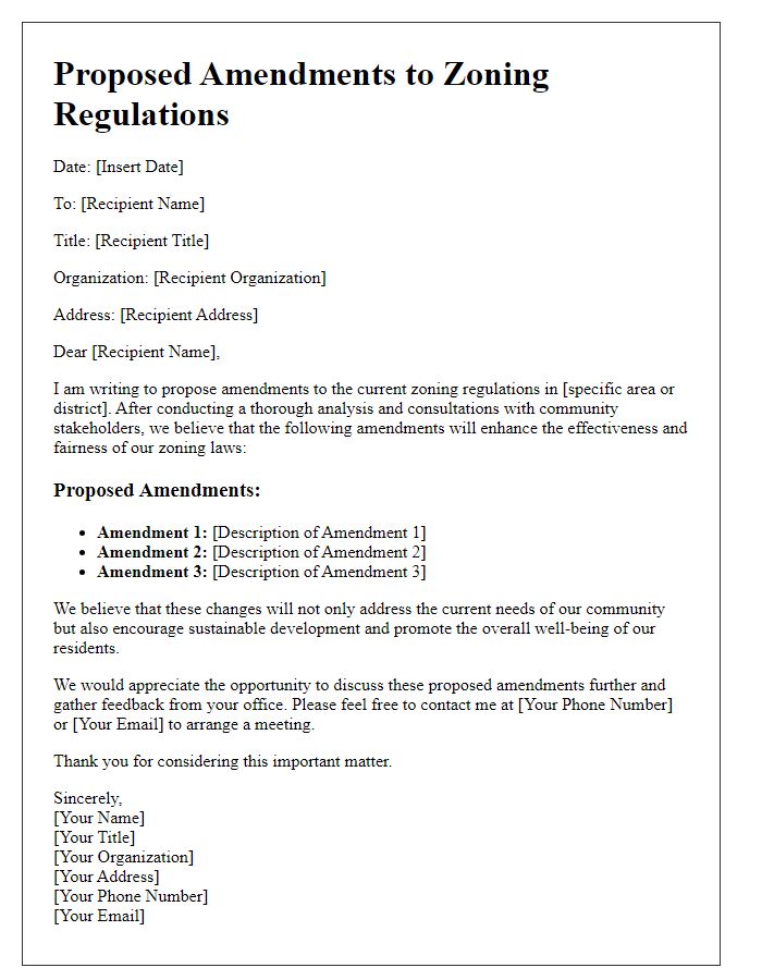 Letter template of proposed amendments to zoning regulations.