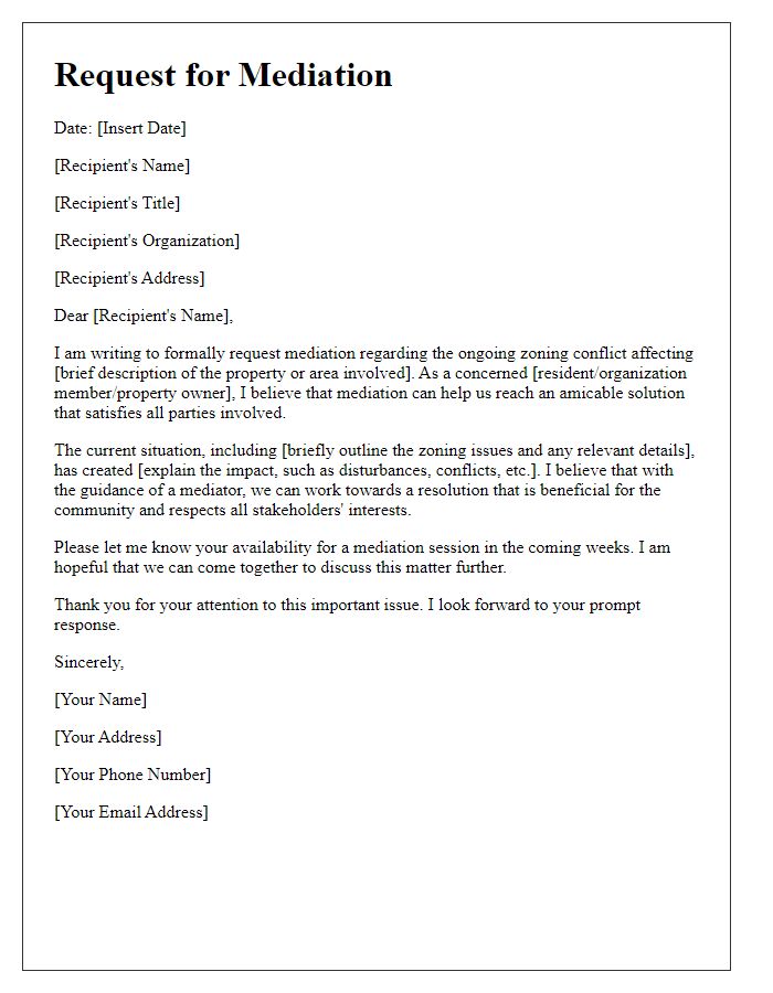 Letter template of request for mediation in zoning conflict.