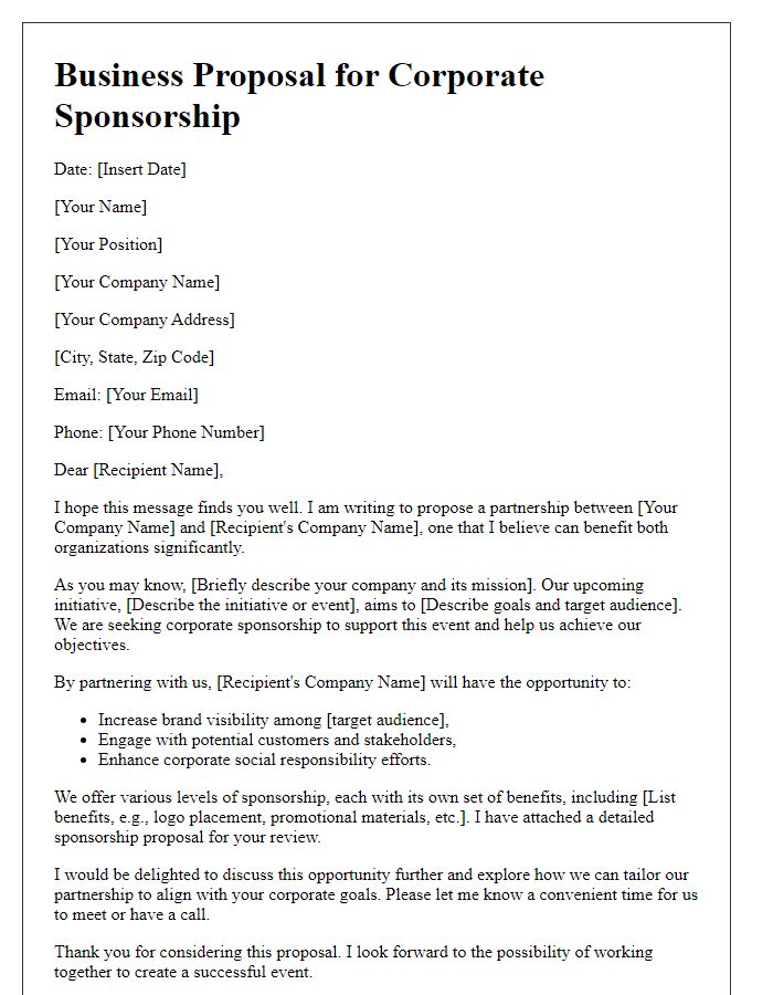 Letter template of business proposal for corporate sponsorships