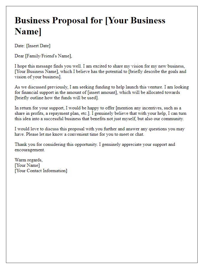 Letter template of business proposal for family and friends funding