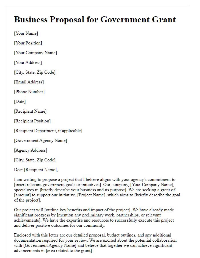 Letter template of business proposal for government grants