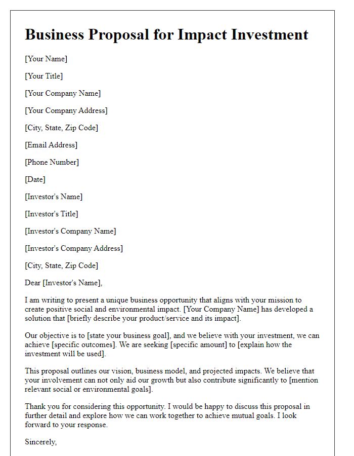 Letter template of business proposal for impact investors