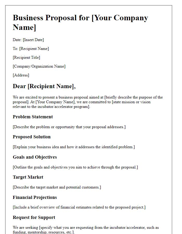 Letter template of business proposal for incubators and accelerators