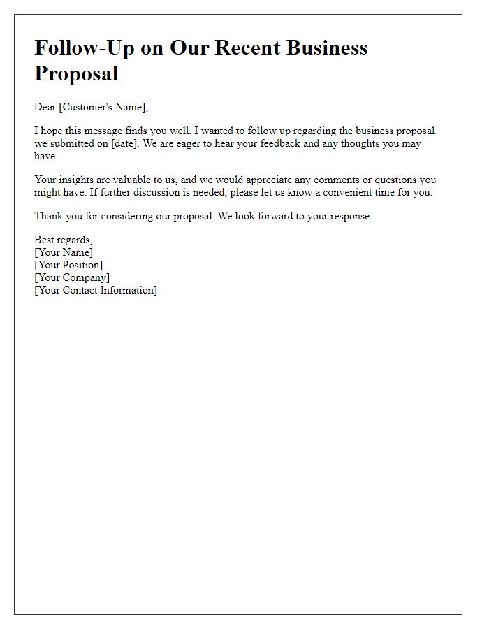 Letter template of business proposal follow-up for customer feedback