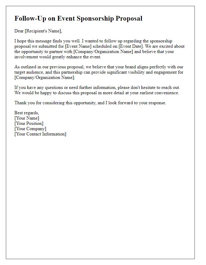 Letter template of business proposal follow-up for event sponsorship