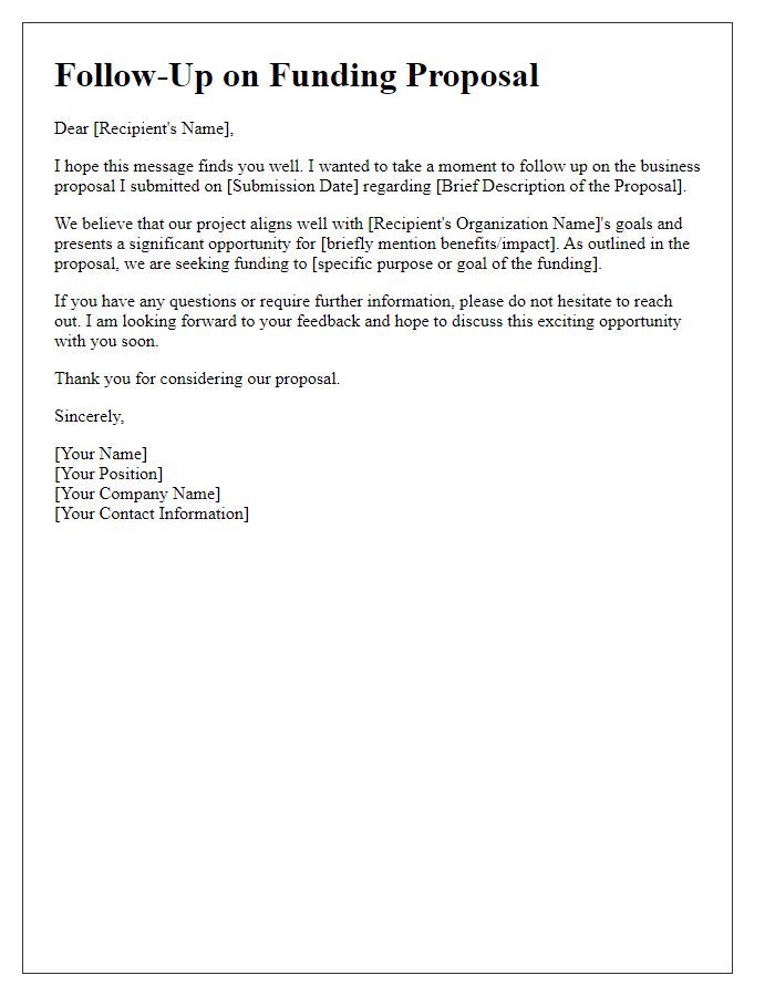 Letter template of business proposal follow-up for funding requests